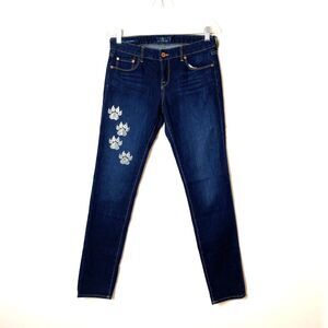 Lucky Brand Lolita Skinny Jeans Women's 27 Crop Blue Dark Wash Mid Rise Dog Paws